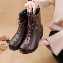 Winter Platform Snow Boots for Women Warm Fur Lining Low Chunky Block Heel Ankle Booties Shoes With Zipper Women's Leather Non-Slip Walking Short Boot 35