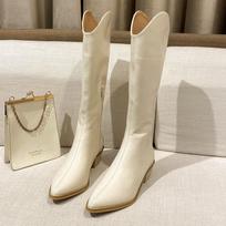 Fashion Wood Heels chelsea boots women microfiber leather shoes pointed toe zipper boots thick heels knee-high riding botines mujer 6 ruda