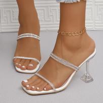Fashion 2024 New High-end Transparent One-strap Banquet Women's Slippers Summer Women's Beautiful Silver High-heeled Sandals 35 balta