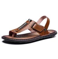 Fashion New Summer Male Outdoor Flip Flops Men Comfortable Casual Shoes Leather Men Breathable Beach Shoes Sandals Plus Size 47 D194 47 dangaus mėlyna spalva