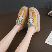 Fashion Women's sneaker Thick Sole Sports shoes women Leather Upper Women's Running Shoes New Women sneakers zapatillas de deporte tenis 40 žalia