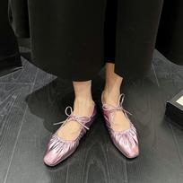 Fashion Ballet Shoes Woemn Mary Jane Lace Square-toe Flats Dress Shallow Comfortable Chaussure Femme Autumn New Lolita Zapatillas Mujer 35 rožinė