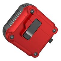 Secure Lock Case For AirPods 4 with Active Noise Cancellation with Keychain Shockproof Protective Cover raudona