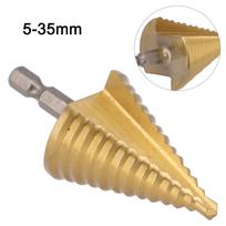 Spiral Grooved Drill Step Drill Tool Hex Handle 23x13mm Shank 35x72mm Total Size 5-35MM HSS Hex Handle Nitrogen Treatment CHINA