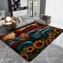 Colorful Farm Truck with Sunflower Area Rug Flannel Carpets for Home Living Room Kitchen Bedroom Decor Anti-Slip Floor Mat 40X60cm-16x24in