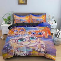 Watercolor Cartoon Cat Pattern Quilt Cover Bedding Set Bedroom Decor Duvet Covers Pillowcase King Twin Single Bedclothes EU Single 135x200cm black