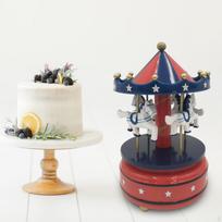 Christmas Wooden Carousel Music Box Crafts Decoration Lovely Tabletop Rotating for Kids Bule