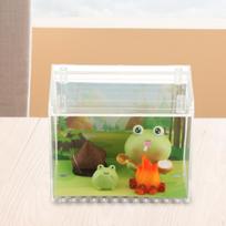 Frog Figurines Resin Statues for Desk Display with Acrylic Box Bedroom And Living Room with Fire