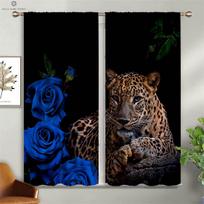 3D spausdinimo gepardo tigro gėlių užuolaidos, vaikų kambarys, miegamasis, svetainė, langų dekoravimas, 2 vnt. W50xH130(CM)x2PCS&Rod pocket blue