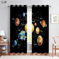 Cartoon Planet Starry Sky 3d Printed Curtains 100% Polyester Suitable For Bedroom Living Room Study Atmosphere Curtains 2PCS W50xH130(CM)x2PCS&Grommet Top