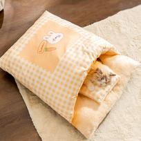Cute Cat Bed Warm Cat Sleeping Bag Deep Sleep Cave Winter Detachable Pet House Bed for Cats Dogs Nest Pillow with Pillow 55X40cm