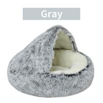 Minkštas pliušinis augintinio guolis su užvalkalu, apvalus čiužinys katėms, šiltas miego lizdas, ola mažiems šunims, 2 viename 40cm gray