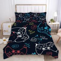 Gamepad Duvet Cover Set Full Size Colorful Video Game Control Button Zone Comforter Cover Gamer Player Joystick Twin Bedding Set EU single(135x200cm) black