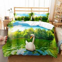 3D Swans Romantic Duvet/Doona Cover Set Single Twin Double Queen King Cal King Size Bed Linen Set EU single(135x200cm) beige