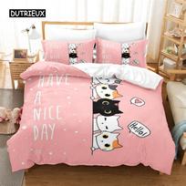 Cartoon Children's Cat Bedding Set Duvet Cover Set 3d Bedding Digital Printing Bed Linen Queen Size Bedding Set Fashion Design EU single(135x200cm) white