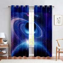 2Pcs Purple Cosmic Galaxy Space Planet Printing Star Window Curtains for Living Room Kids Bedroom Kitchen Study Home Decor New (W50H130cm)-2pcs&Rod Pocket