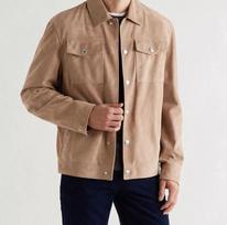 Button Lambskin Jacket Men Designer 100% Suede Leather Beige Motorcycle Handmade XS smėlis