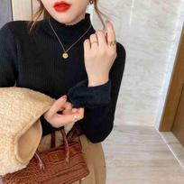 Casual Velvet Warm Pullovers Sweater for Women Fashion Thickened Half High Collar Base Autumn Sweaters Women Solid Slim Fit Plush Winter Jumpers 25613 One Size juoda