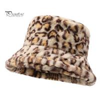 Women Winter Hat Flat Dome Leopard Print Basin Hat Thickened Warm Plush Bucket Hat Warm Knit Outdoor Hat smėlis