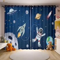 Mielos animacinės kosmoso astronautų kosminio laivo spausdintos užuolaidos, mėgstamos vaikų kambario langų dekoravimo užuolaidos gali būti pritaikytos W50xH130(CM)x2PCS&Grommet Top