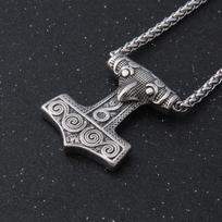 New Arrival Thor Hammer Necklace Stainless Steel Viking Raven Mjolnir Men Gift Single Pendant gray