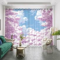Custom Curtain Japanese Anime Mount Fuji Cherry Blossom Landscape Painting Japanese Restaurant Living Room Bedroom Curtain 2x50W100H(CM)&Grommet Top gray