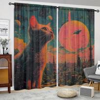 The War Between Cats and Humans Printed Curtain for Home Decor - Rod Pocket Window Treatment for Bedroom, Kitchen, Living Room 52.5cmX116cm X 2pcs brown