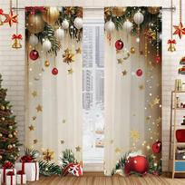 Christmas Curtains Gold Stars Ornaments Print Living Room Bedroom Panels Holiday Decor 2 Panels Xmas Window Drapes 50W130H(CM)X2PCS&HooK white