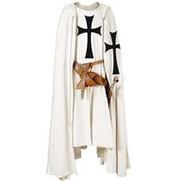 Vyriškas viduramžių riterio kryžiuočio tamplieriaus juodasis Helovino kostiumas su gobtuvu, apsiaustas chalatas Cosplay Renaissance S-6XL S balta