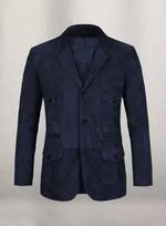 Stylish Navy Blue Pure Soft Lambskin Men's Suede Leather Blazer Handmade Formal S tamsiai mėlyna spalva