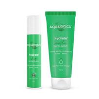 Aqualogica Drėkinantis ir gaivinantis odos duetas (Prausiklis veidui - 100g + Apsauginis kremas nuo saulės - 50g) green