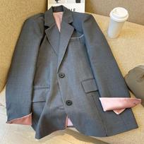 Gray  Blazer Jacket Women's Spring Korean Fashion Contrast Color Stitching Temperament Suit Top L pilka