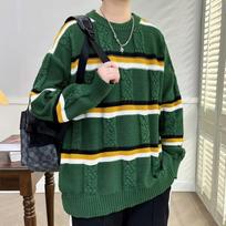 Lazy style men's striped sweater autumn new versatile men's winter thick loose round neck sweater trendy M
