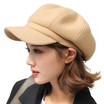 Ladies Beret Short Brim Plush Retro Dome Solid Color Headpiece Lightweight English chaki