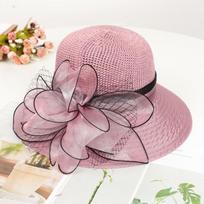 Women's Small Brim Exquisite Handmade Large Flowers Sunscreen Top Hat Europe and The United States Wind Felt Hat M（56-58cm） gray