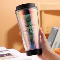Water Bottle Double Wall Water Bottle Leakproof Drinking Bottles Outdoor Travel Camping Luminous base Gradient Color For Kitchen 501-600ml juoda