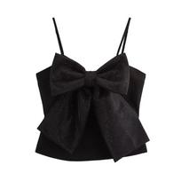 Fashion Sexy Big Bow Sequin Tank Women Sleeveless Backless Zipper Sling Vest Slim Glitter Streetwear Short Top Sweet Cute New Fashion S black