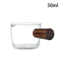 YWDL 50/75/100/140ml Medinė rankena Stiklinis Espresso matavimo puodelis Vienas snapelis Pieno ąsotėlis Kavos reikmenys Skaidrus Virtuvės matavimo puodelis black
