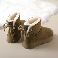 Short Boots Women's Winter New Fur One with Wool Thickened Warm Muffin Thick Bottom Fashion Northeast Cotton Shoes 35 armijos žalia spalva