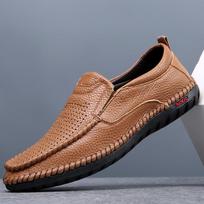 Men Lefu Shoe Hole Sandal for Men Good Quality Business Shoes Men Slip on Loafers Flat British Style Formal Leather Casual Boat 38 geltona