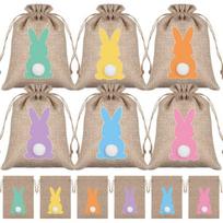 18pcs Bunny Durable Burlap Gift Bags Gift Wrap Drawstring for Easter Candy with Twine Present Pouches Easter Party Favors įvairiaspalvis