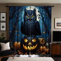 2pcs set HD Halloween Dark Night sleep Head Eagle decorative curtain Blue tie digital printed curtain Home decoration style D W52H63inchW132H160cm