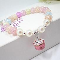 Elastic Line Bracelet Natural Stone Crystal Agates Lucky Cat Bracelet For Women Birthday Halloween Christmas Gift Chain 18cm 8mm white