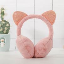 Winter Outdoor Fashion Cat Ear Plush Earmuffs Shiny Sequin Soft Earflaps Headband for Kids Boys Girls Unisex Vintage Ear-cap beige