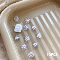 10 vnt. Katės letenėlės nagų pakabukai Derva Animaciniai Manikiūro papuošalai Mini 3D Nagų dailės dekoracija balta