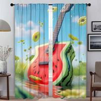 Watermelon Guitar Window Curtain for Room 2 Panel Anti-mosquito Curtains Partition Shades Halloween Decoration Tulle for Bedroom W50xH70cmx2pcs-CL