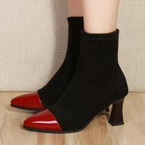 Seksualūs zomšiniai, kulkšnies, moteriški kojiniai batai smailiais pirštais „Chelsea“ batai žieminiai nauji aukštakulniai batai „Chunky Goth Mujer Snow Pumps Botas“ 35 raudona