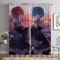 Kitchen Curtains for Living Room Curtain Re-zero Halloween Decoration Tulle for Bedroom Blackout Curtains 2 Pieces Shades Camera W50xH70cmx2pcs-CL