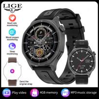 LIGE Naujas išmanusis laikrodis 4GB Didelė atmintis Bluetooth skambutis Vyriškas išmanusis laikrodis Lauko sportas Sveikatos stebėjimas Atsparus vandeniui Išmanioji apyrankė silicone strap juoda