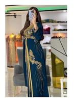 Royal Navy-Blue Dress Kaftan Dubai Moroccan Abaya Maxi Long Kimono Gown Casual XS tamsiai mėlyna spalva